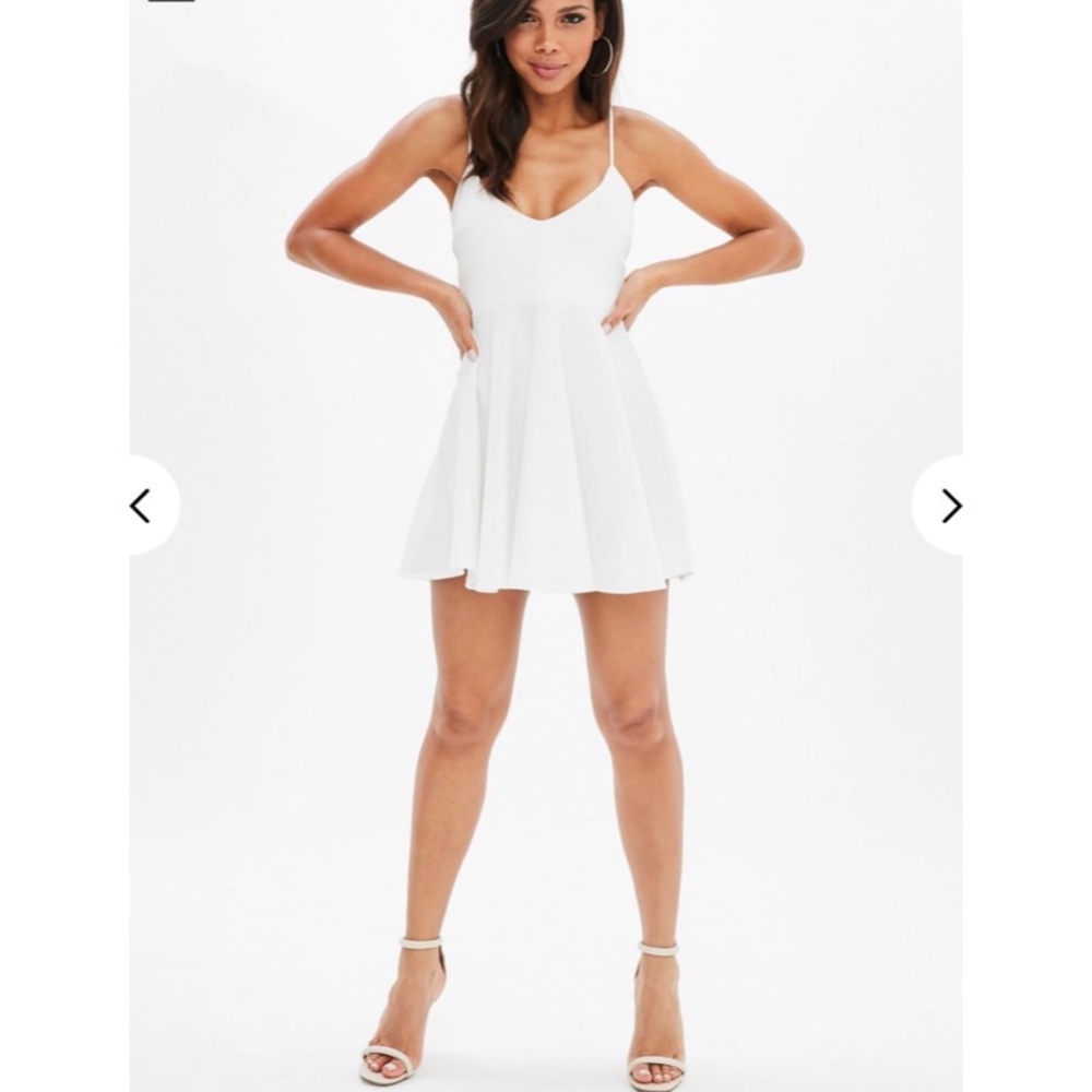 Missguided Petite White Strappy Scuba Skater Dress